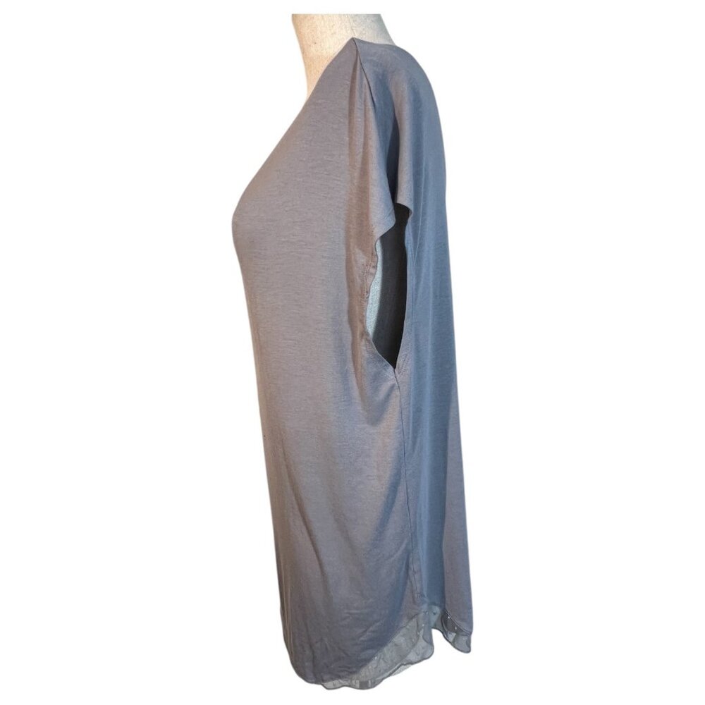 Victorias Secret Gray Sheer Polka V Neck Top Womens M Polka Dot Lace Trim - Picture 5 of 7